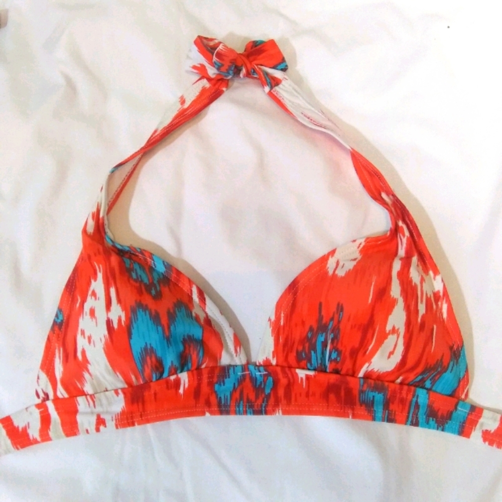 Island Love Orange Turquoise Bikini Top Large - Picture 1 of 3